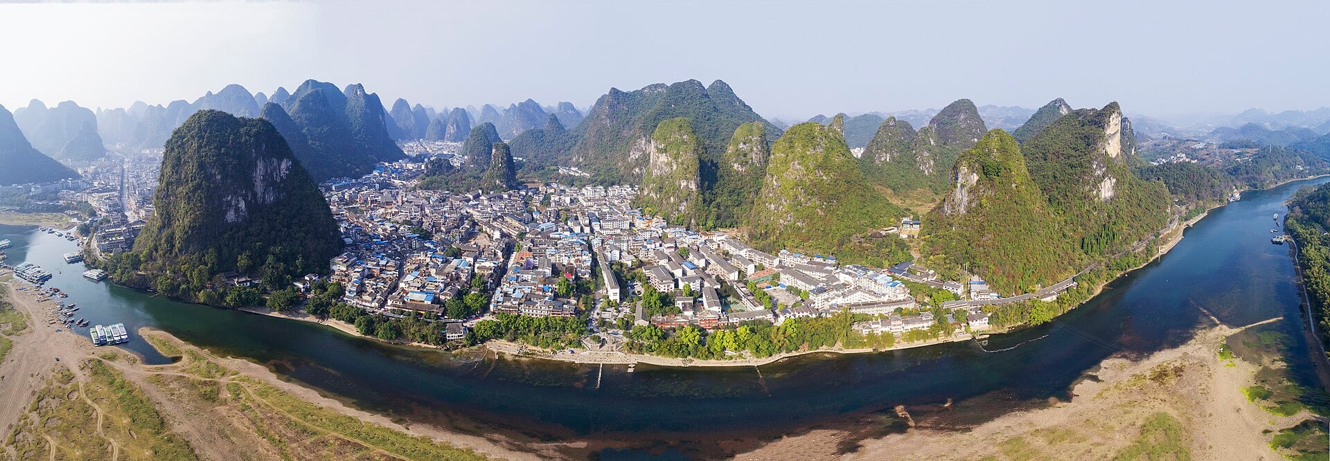 The Li River winding between Yangshuo’s steep limestone peaks